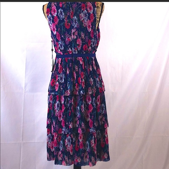 Adrianna Papell floral pleated tiered layers midi dress size 6P - Picture 2 of 16